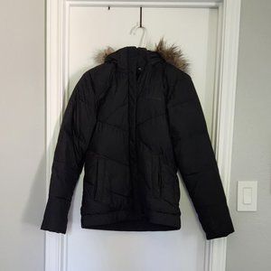 Black Columbia fake fur hooded puffer coat